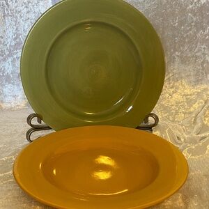 Pier 1 Mustard Yellow and 1 Green Ceramic Dinner Plates